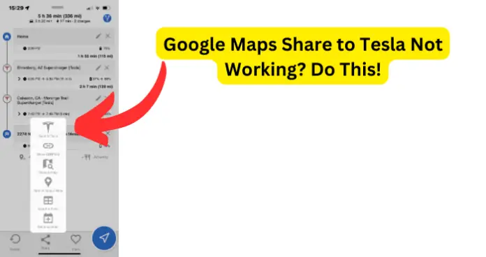 Google Maps Share to Tesla Not Working